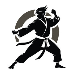Obraz premium black Hand drawn karate silhouettes white background
