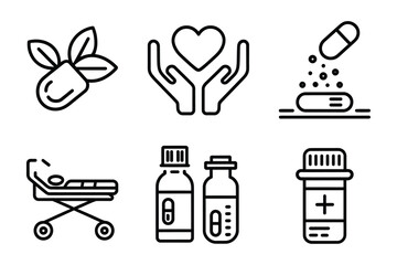 Medical and Pharmaceutical Line Icons Set – Healthcare, Medicine, and Wellness Vector Illustration