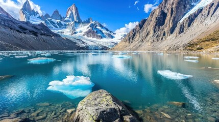 A Majestic Glacial Lagoon with Icebergs Floating and Mountain Peaks in the Distance