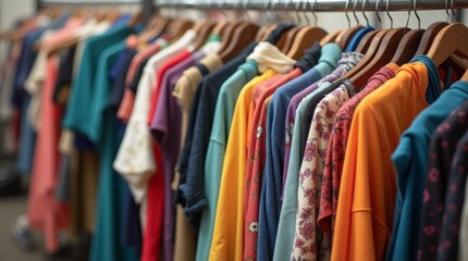 Obraz premium A colorful and organized clothes rack display
