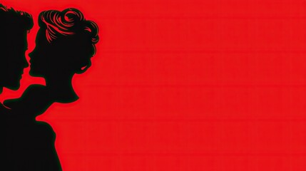 Silhouette couple romance red background, Valentine's Day card