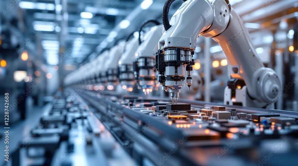 Aufkleber automated precision: robotic arms assembling lithium-ion batteries for evs