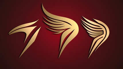 Fototapeta premium Golden Abstract Wings Design Elements Set