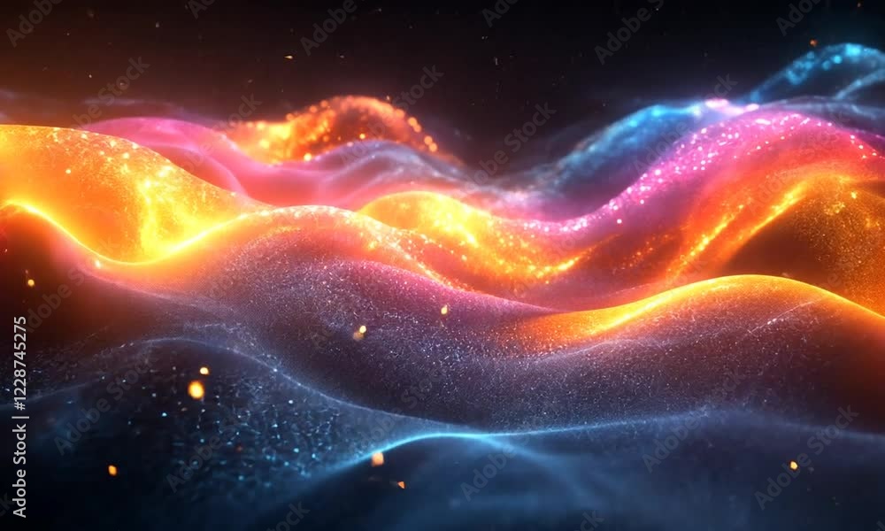 Wall mural vibrant waves of glowing light in a dark space, creating a dynamic and mesmerizing visual effect