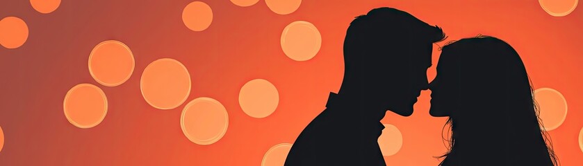 Couple silhouetted, romantic moment, bokeh background, Valentine's Day