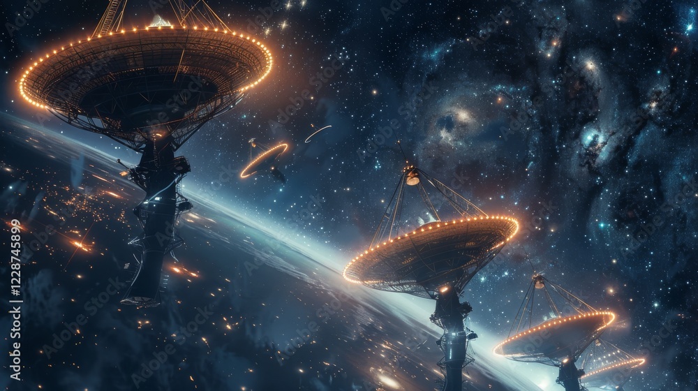 Aufkleber unveiling the mysteries: satellite dish array delving into the depths of deep space exploration
