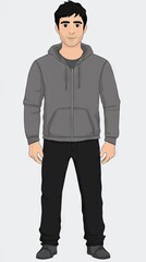 Fototapeta premium Man, grey hoodie, black pants, studio, casual