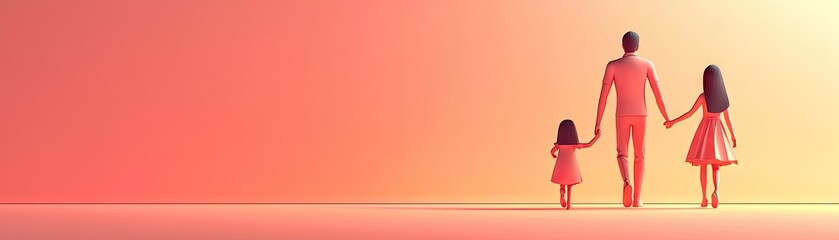 Family walking sunset,  peaceful background, father daughters, love