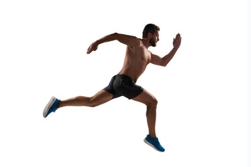 Sportsman runner running isolated. Sport run. Muscular man running. Sportsman jogger running. Man sportsman running for exercise. Sport athlete man run. Runner at long sport run. Endurance training