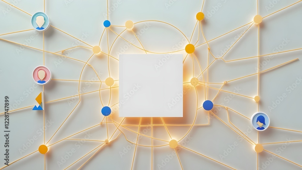 Poster connected network graphic with user profiles and empty center square