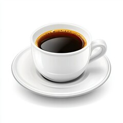 Coffee cup, saucer, black coffee, white background, breakfast