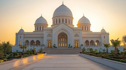 Sunrise Mosque, Arabian architecture, peaceful dawn, travel brochure