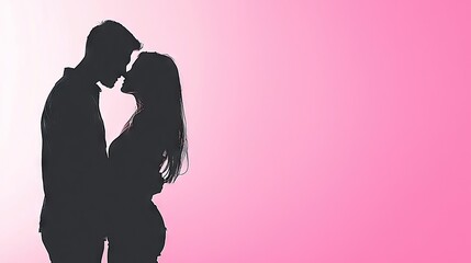 Couple Silhouette, Romantic Pose, Pink Background, Love, Valentine's Day