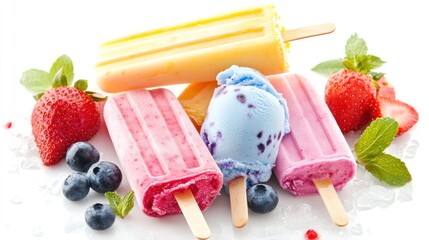 Colorful fruit popsicles & ice cream, summer dessert