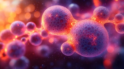 Glowing molecules bonding, abstract background, science