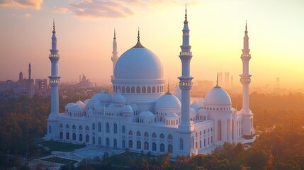 Sunrise Mosque Cityscape Aerial View