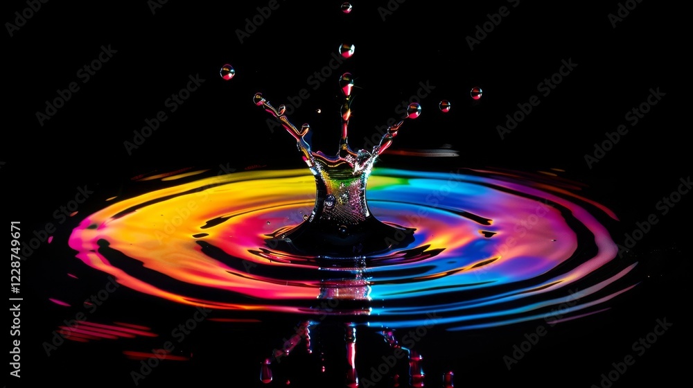 Poster dynamic fluidity: vibrant liquid droplets collisions creating colorful splashes in mid-air