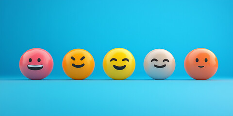 Konzept für eine Kundenzufriedenheitsumfrage. Fünf-Sterne-Bewertung auf virtueller Feedback-Schnittstelle, hervorragende Kundenzufriedenheit. Emoticons verschiedener Feedback-Ebenen, Kundenerfahrung,