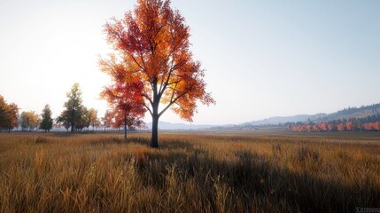 Fototapeta premium Autumn landscape with colorful tree