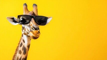 Obraz premium Cool giraffe sunglasses yellow background fun
