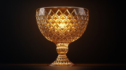 A golden trophy with a marble base, rendered in 3D with shining details, placed on a dark black background