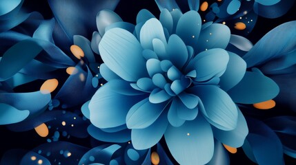 Abstract blue flower design with soft petals and glowing accents against a dark background