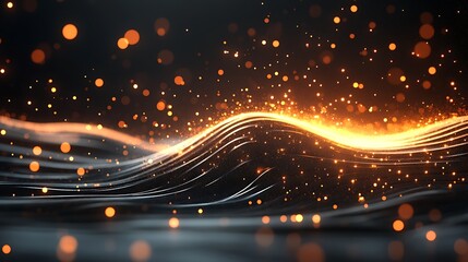 Fototapeta premium Abstract Dark Background With Glowing Orange Particles And Waves