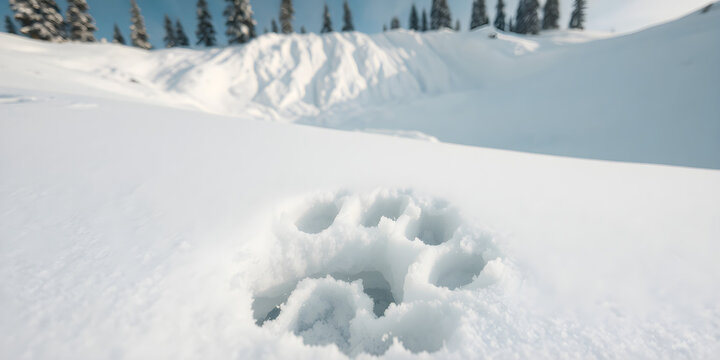 A macro shot of an animal’s paw print in the snow, pulling back to show a massive avalanche approaching, 8K resolution