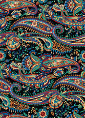 traditional paisley seamless pattern on black  background