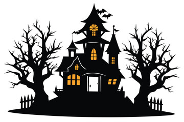Halloween Houses and trees on white background
