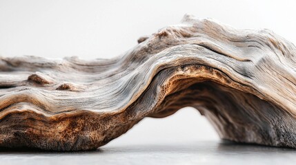 Intricate curves and waves of driftwood create a stunning display of nature's artistry. The smooth, weathered surface reflects light beautifully, emphasizing its organic beauty
