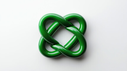 Naklejka premium A glossy green knot shape resembling a decorative or symbolic design, set against a clean, white background.