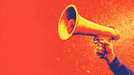 Public announcement event digital art creative environment bold colors eye-level view advocacy concept