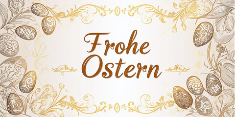 Edle Osterkarte mit Text "Frohe Ostern" Filigranen feinen Linien in Gold und diversen Farben - Osterkarte Osterbanner Werbetext