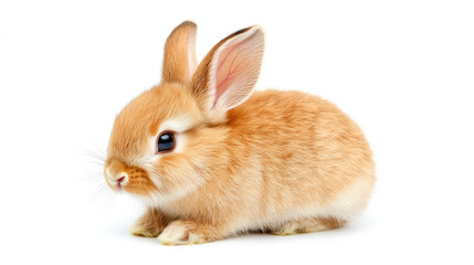 Obraz premium A cute, fluffy, orange bunny sits softly on a white background, showcasing its large ears and bright eyes.