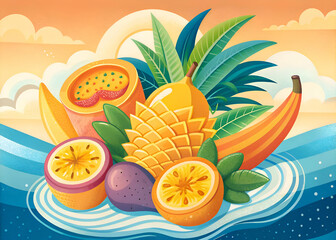 Tropical Fruit Basket on a Beach