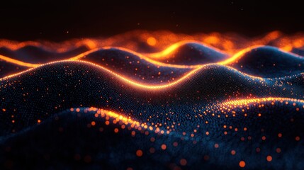 Obraz premium Glowing Particle Waves, Dark Background, Abstract