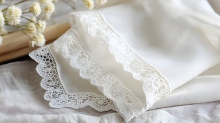 A clean white handkerchief with a lace edge