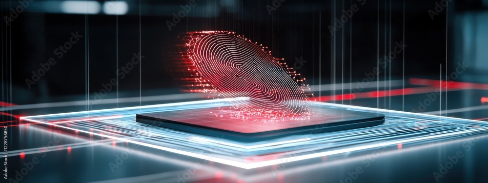 Poster a digital fingerprint scanner representing security access.