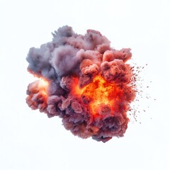 A dramatic explosion with vibrant colors and dense clouds of smoke, captured on a white isolated background.