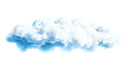 Fototapeta premium Fluffy white cloud with soft blue edges, hovering in the sky against a crisp white background, perfect for nature-themed designs and environmental concepts.