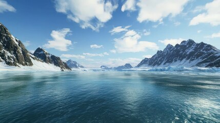 Obraz premium Arctic Winter Landscape with Snowy Mountains and Icy Sea