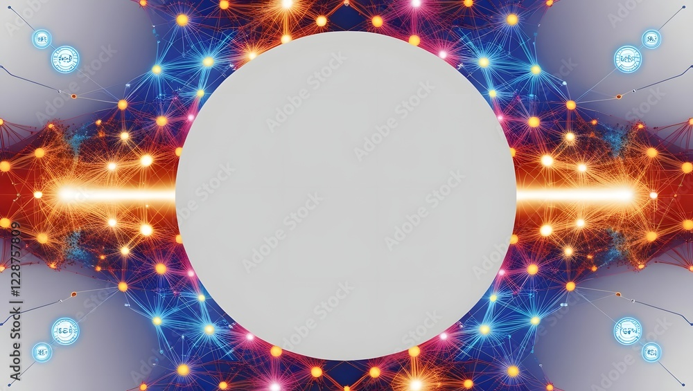 Poster glowing network connection with center copy space abstract background