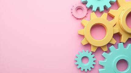 SEO optimization and algorithm. Colorful gears arranged on a pink background for a creative design.