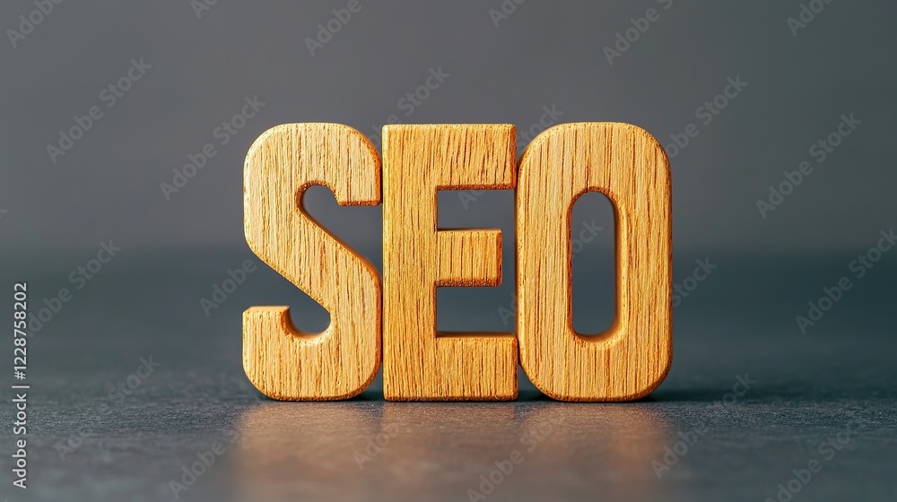 Aufkleber seo optimization and algorithm. wooden letters spelling seo on a dark background.