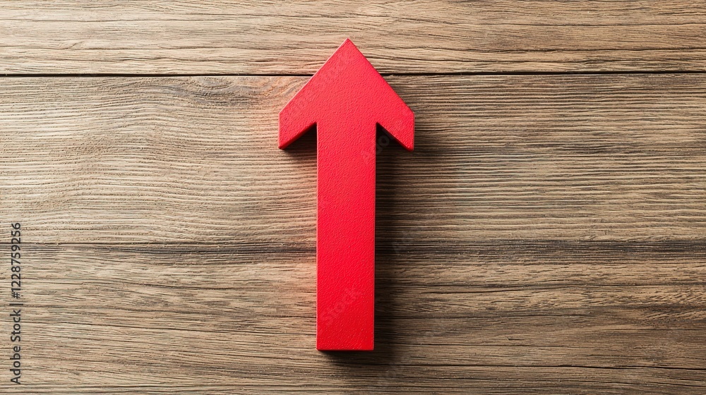 Aufkleber seo optimization and algorithm. red arrow on wooden surface indicating upward direction.
