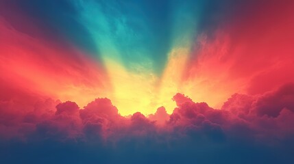 Fototapeta premium Retro background with a soft, radial rainbow gradient, colors fading smoothly from the center outward, creating a fun, energetic atmosphere