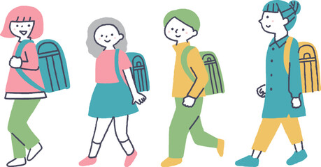 並んで歩くランドセルを背負った子供達