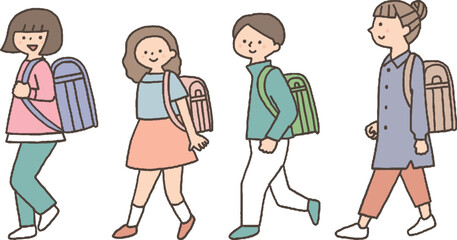 並んで歩くランドセルを背負った子供達