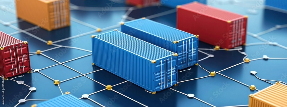 Poster a global logistics network concept with floating containers.